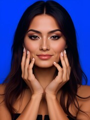 Hispanic Woman on Blue Background