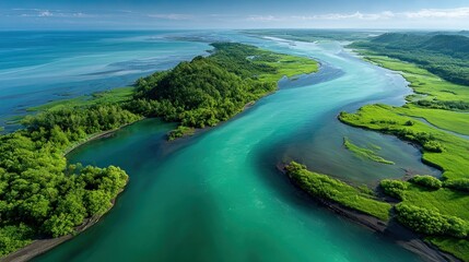 Verdant river delta vista