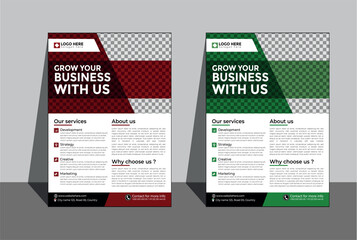 Obraz premium Modern Corporate Business Flyer Template – Red & Green Color Variations – A4 Print Ready Design