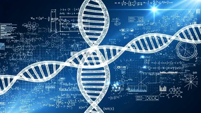 DNA Structure with Scientific Equations and Formulas on Blue Background Animated Video - Powered by Adobe