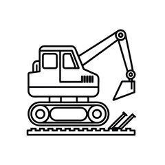 Minimalist Line Art of Excavator with Tracked Base and Bucket Arm for Construction and Earthmoving Themes