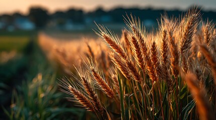 Golden wheat field bathed in warm sunlight, capturing the essence of the harvest season