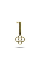 Vintage bronze key with a clover-shaped top. Old, retro skeleton key for concepts of security, secrets, or escape. isolated on white background with clipping path.