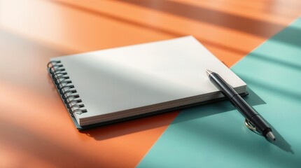 Notepad on a table with pen before meeting, business concept with copy space