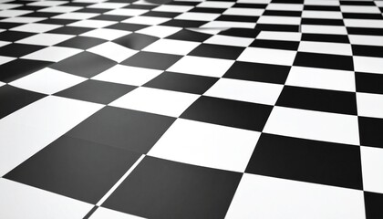 3D checkered illusion—black and white squares in a wavy grid pattern, creating dynamic depth and visual motion.