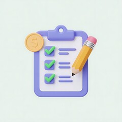 3D Render: Pastel Checklist, Finance, Planning,  Positive,  Productivity,  Budgeting,  Goal Setting,  Success.