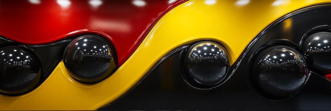 Abstract close up of shiny red and yellow wavy lines with black reflections - Powered by Adobe