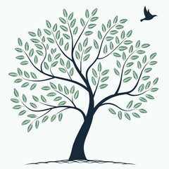 A Serene Tree Silhouette: A stylized illustration captures the essence of nature with a graceful tree and a soaring bird, evoking a sense of tranquility and freedom.