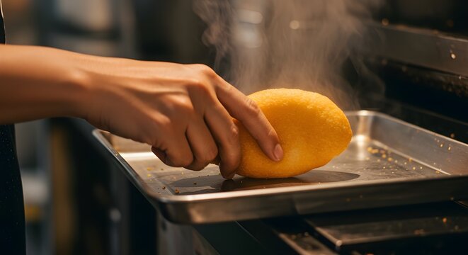 Macro detail of combro&rsquo;s crispy outer layer with a peek of savory filling, realistic oil sheen, appetizing lighting.