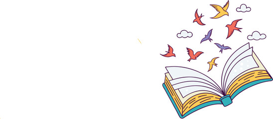 book with birds flying out of pages vector art illustration