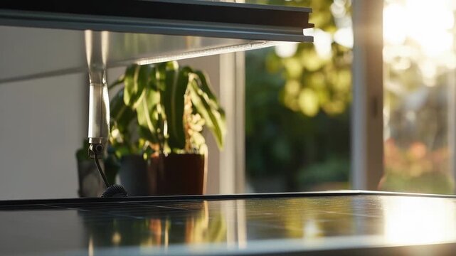 A potted plant sits atop a kitchen counter, adding a touch of greenery to the space