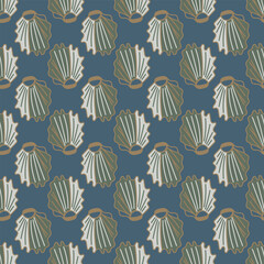Vector pattern with elegant sea shells. Nautical minimalist style pattern. 