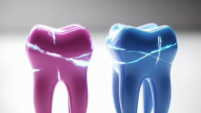 Cracked Teeth Depicting Dental Problems in Pink and Blue Tones on White Background