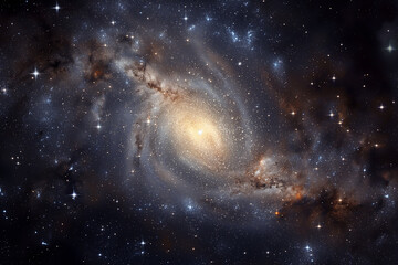 Fototapeta premium Deep space with bright stars and glowing nebula under dark blue sky