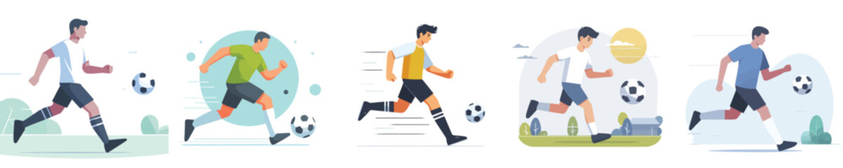 vector of young men playing soccer