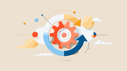 Abstract illustration of a gear and arrows in modern design  