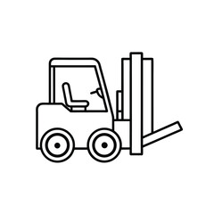 Black and White Line Drawing of Forklift with Dual Prongs and Driver’s Seat for Industrial Logistics and Material Handling