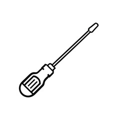 Black and White Line Drawing of Flathead Screwdriver with Textured Grip for Mechanical Repair and DIY Projects