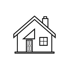 Black and White Line Drawing of House with Chimney, Four-Panel Door, and Paned Window Representing Residential Architecture and Home Living