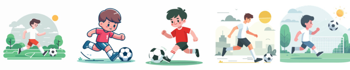 Fototapeta premium vector of a boy playing soccer