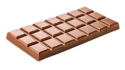 A delicious milk chocolate bar with segmented squares on a white background