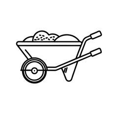 Minimalist Line Drawing of Wheelbarrow Loaded with Gravel for Landscaping, Gardening, and Construction Tasks