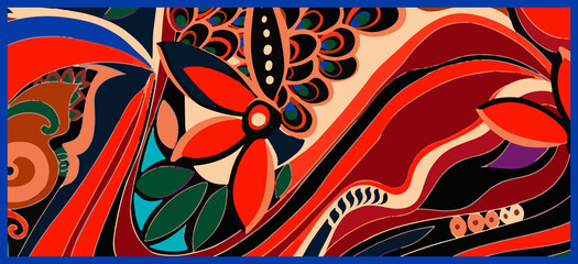 Elegant Abstract Floral Scarf Print Design | Shawls & Dupatta Textile Fabric Patterns For Digital Printing on Silk, Chiffon, Georgette