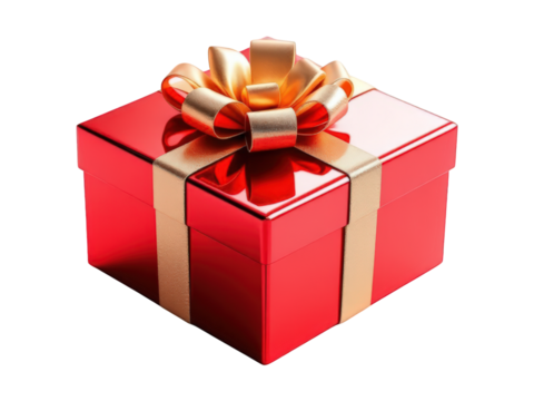 A Stunning Red Gift Box with a Golden Ribbon and Bow Ready for Any Special Occasion