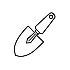 Black and White Line Drawing of a Garden Trowel with Pointed Blade and Hanging Handle Representing Gardening Tools and Outdoor Work Essentials