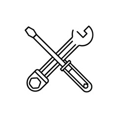 Minimalist Line Art of Crossed Screwdriver and Wrench Symbolizing Tools and Technical Support