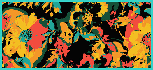Elegant Abstract Floral Scarf Print Design | Shawls & Dupatta Textile Fabric Patterns For Digital Printing on Silk, Chiffon, Georgette