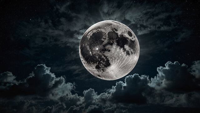 Realistic Night Sky with Moon and Clouds