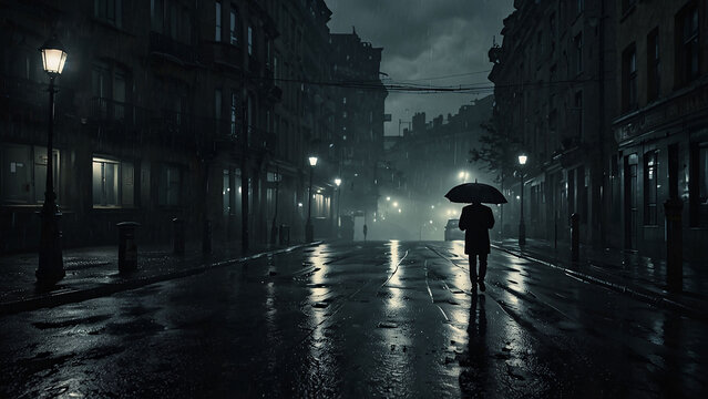 Silhouette of a Man in Urban Night