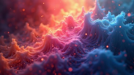 Vibrant abstract organic forms with glowing particles