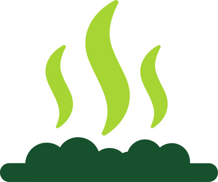 A flat graphic icon of a foul odor, represented by green wavy lines, rising from a pile of waste or compost.