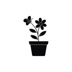 Simple Potted Plant Silhouette: Minimalist Botanical Illustration