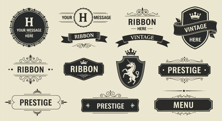 Obraz premium Ornate emblems ribbons crests and labels vintage