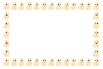 Rectangular Halloween frame made of cute spooky ghosts on an isolated background, perfect for festive compositions, party invitations, seasonal designs, or text and photo placement. Copy space.