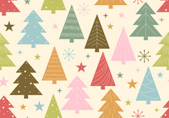 Christmas tree and snowflakes seamless pattern background vector. Festive illustration. Seamless pattern with Christmas tree, snowflake, star. Christmas, New year design