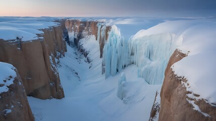 Frozen canyon ice formations snow winter
