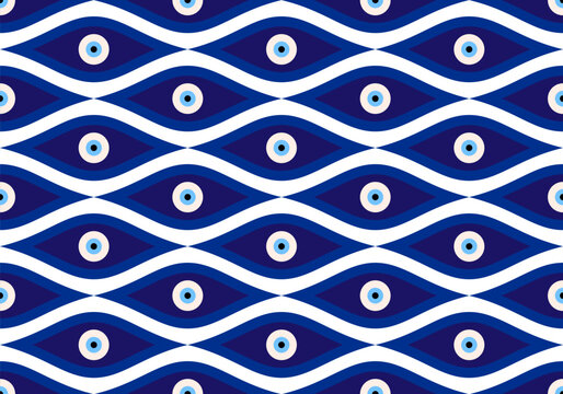 Seamless pattern with Turkish evil eye bead. Good luck. Turkish tile. Oriental ottoman design vector background. Perfect for wallpapers, pattern fills, web page backgrounds, surface textures, textile