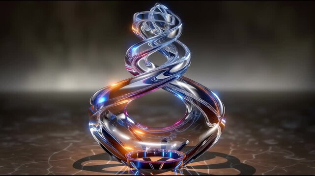 A 3D render of a swirling, magical liquid in a clear glass bottle, glowing with a pink and blue gradient, a fantasy or potion concept