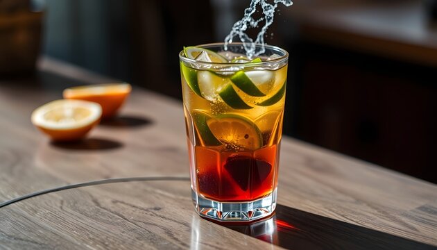 Refreshing long island iced tea recipe with lime and lemon slices cocktail drink idea