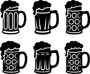 silhouette vector illustrations of Oktoberfest-style beer mugs