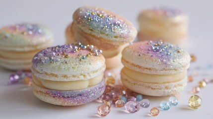 Fototapeta premium Pastel macarons with gold sprinkles 