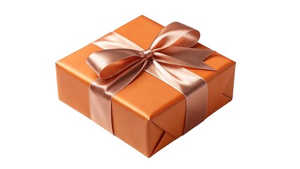 Obraz premium A bright orange gift box tied with a satin ribbon and bow