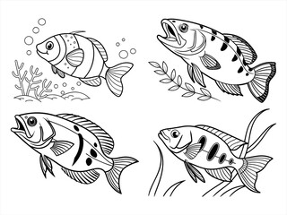 coloring page line art the archerfish black vector bundle