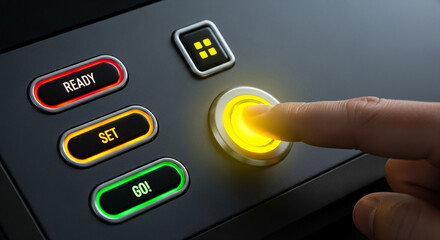 Action Button Activation, User Interaction, Modern Interface, Digital Control, Technology Scene, Close-up View, Engagement Concept