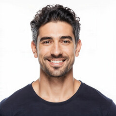 Obraz premium Captivating Portrait of a Smiling Individual: A studio portrait captures a man's genuine happiness, his radiant smile illuminating the frame with warmth.