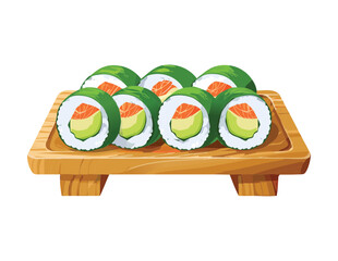 Fresh Avocado and Salmon Sushi - Vector Illustration